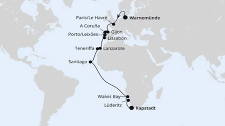 Von Warnemünde über Namibia nach Kapstadt