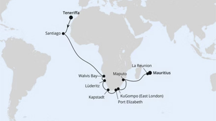 Von Teneriffa über Südafrika nach Mauritius